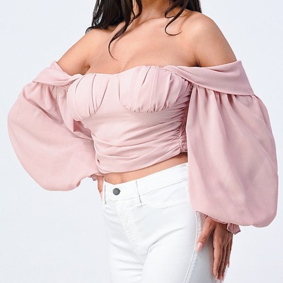 ALMOST GONE! Off Shoulder Curtain Sleeve Top - Picture 1 of 7